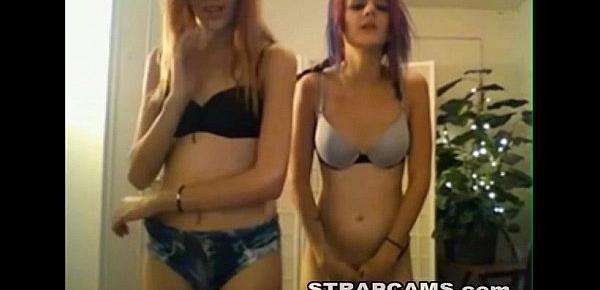  Two sexy teens kissing on webcam